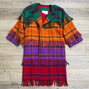 Vintage Couture Jean Charles Castelbajac Plaid Wool Fringe Coat Ko & Co Designer